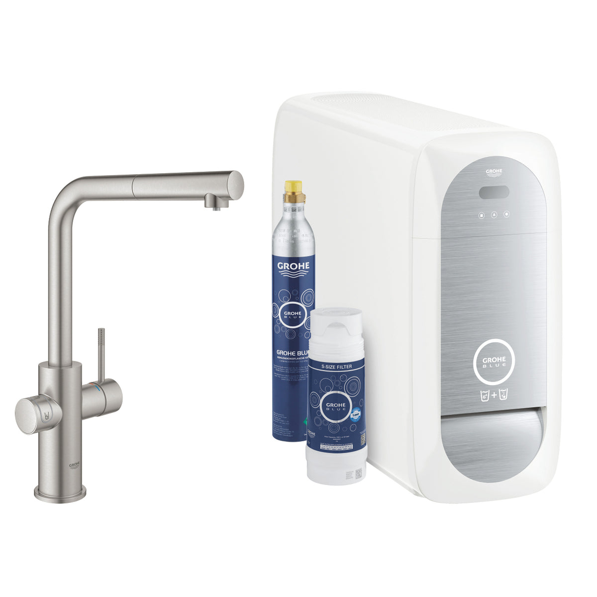 Grohe Blue Home Arıtmalı İçme Suyu ve Soda Yapan Spiralli Eviye Bataryası, Paslanmaz Çelik - Ürün Görseli
