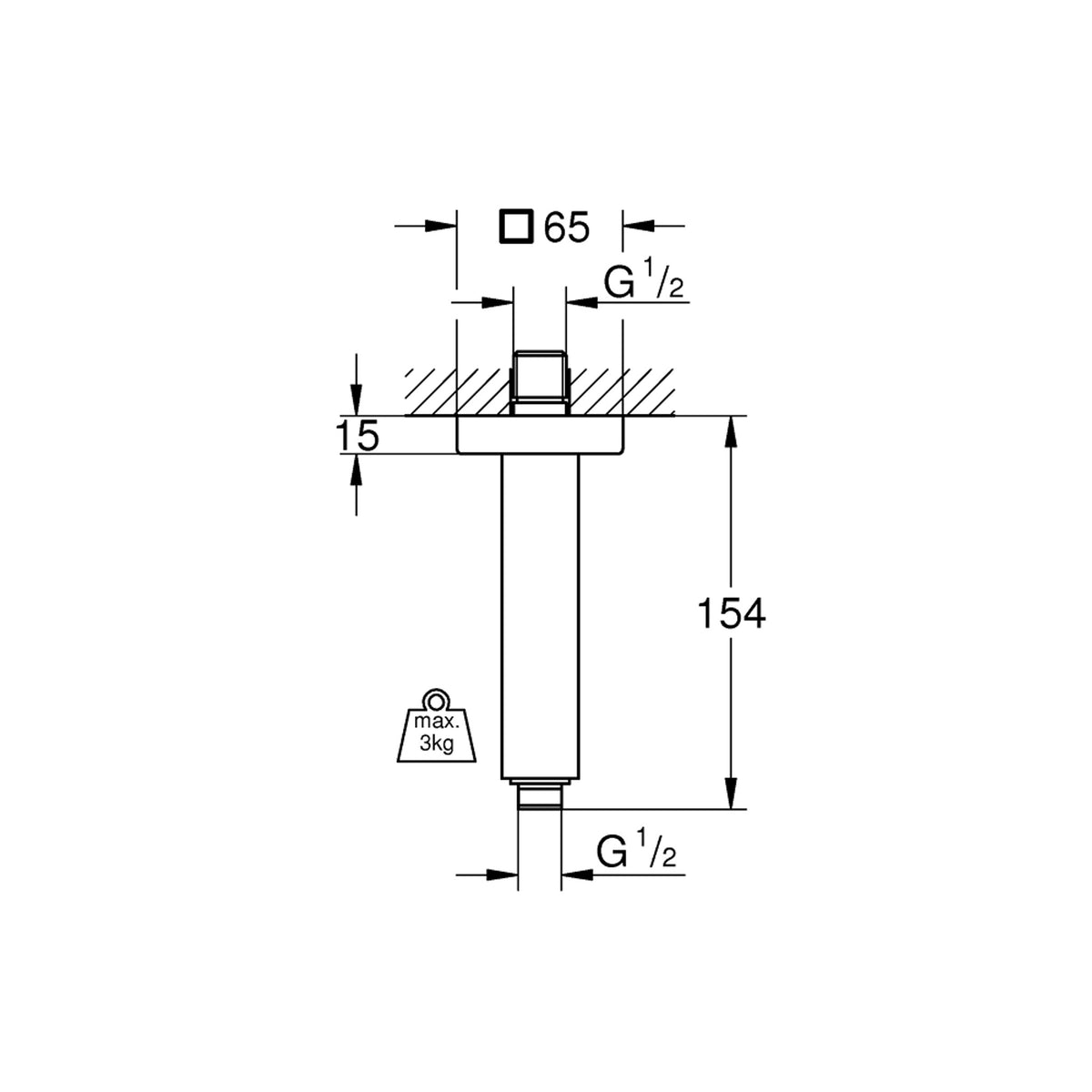 Grohe Duş Başlığı Dirseği, 154 mm - Teknik Çizim