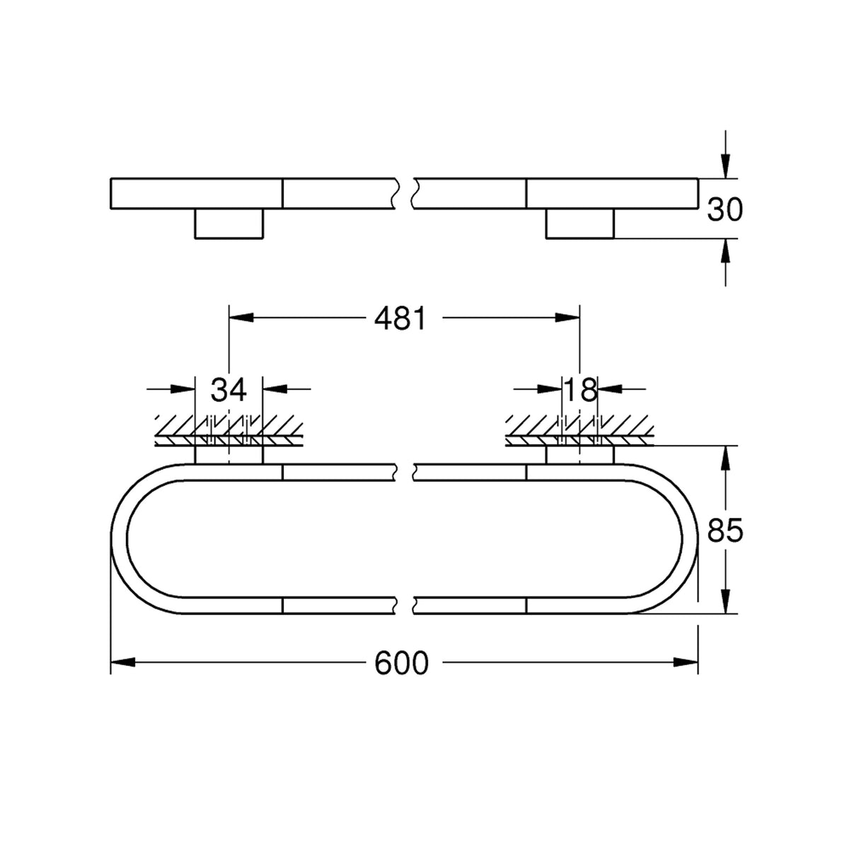 Grohe Selection Havluluk, 60 cm, Paslanmaz Çelik - Teknik Çizim
