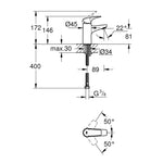 Grohe BauFlow Lavabo Bataryası - Teknik Çizim