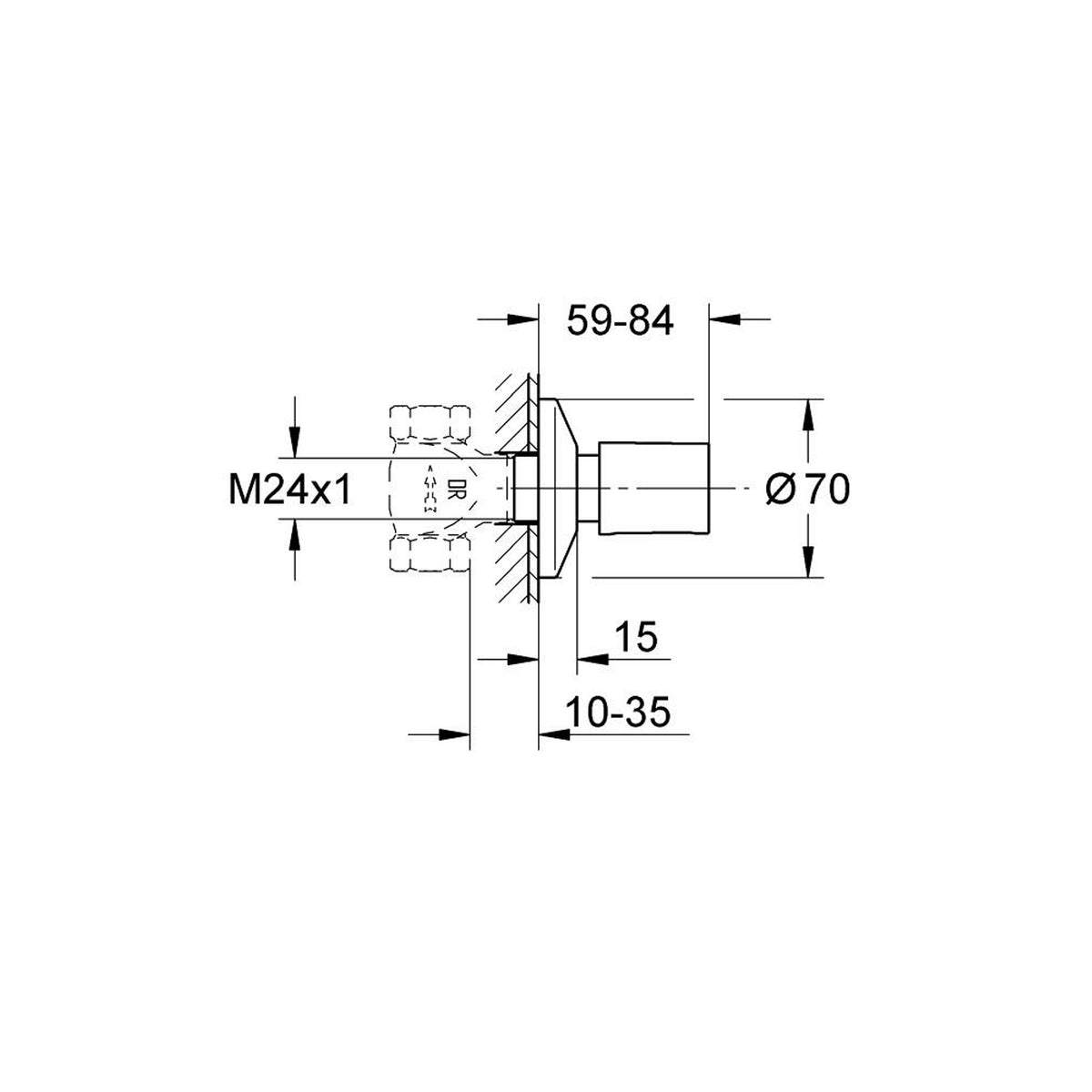 Grohe Bau Cosmopolitan Ankastre Stop Valf, Fırçalı Altın (Sıva Üstü Grubu) - Teknik Çizim