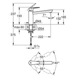 Grohe BauEdge Eviye Bataryası - Teknik Çizim