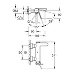 Grohe Plus Banyo Bataryası - Teknik Çizim