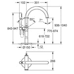 Grohe Atrio Tek Yerden Küvet Bataryası (Sıva Üstü Grubu) - Teknik Çizim