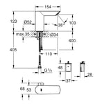 Grohe Bau Cosmopolitan E Fotoselli Lavabo Bataryası (Pilli, Çift Su Girişli) - Teknik Çizim