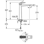 Grohe Allure Brilliant Private Collection XL-Boy Tezgah Üstü Lavabo Bataryası - Teknik Çizim