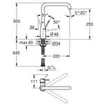 Grohe Essence New Eviye Bataryası, Sert Grafit - Teknik Çizim