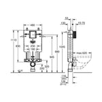 Grohe Uniset Muhafazalı Gömme Rezervuar 8 cm, 3/6 Litre - Teknik Çizim
