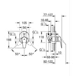 Grohe BauEdge Ankastre Banyo Bataryası - Teknik Çizim