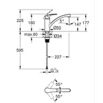 Grohe Eurosmart Döner Başlıklı Eviye Bataryası - Teknik Çizim