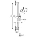 Grohe Tempesta 110 Sürgülü Duş Seti, 2 Akışlı - Teknik Çizim