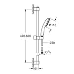 Grohe Tempesta 110 Sürgülü Duş Seti, Tek Akışlı - Teknik Çizim