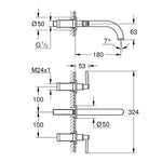 Grohe Atrio 3 Delikli Duvardan Ankastre Lavabo Bataryası (Sıva Üstü Grubu), Fırçalı Altın - Teknik Çizim