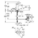 Grohe BauLoop Lavabo Bataryası, Sifon Kumandalı - Teknik Çizim