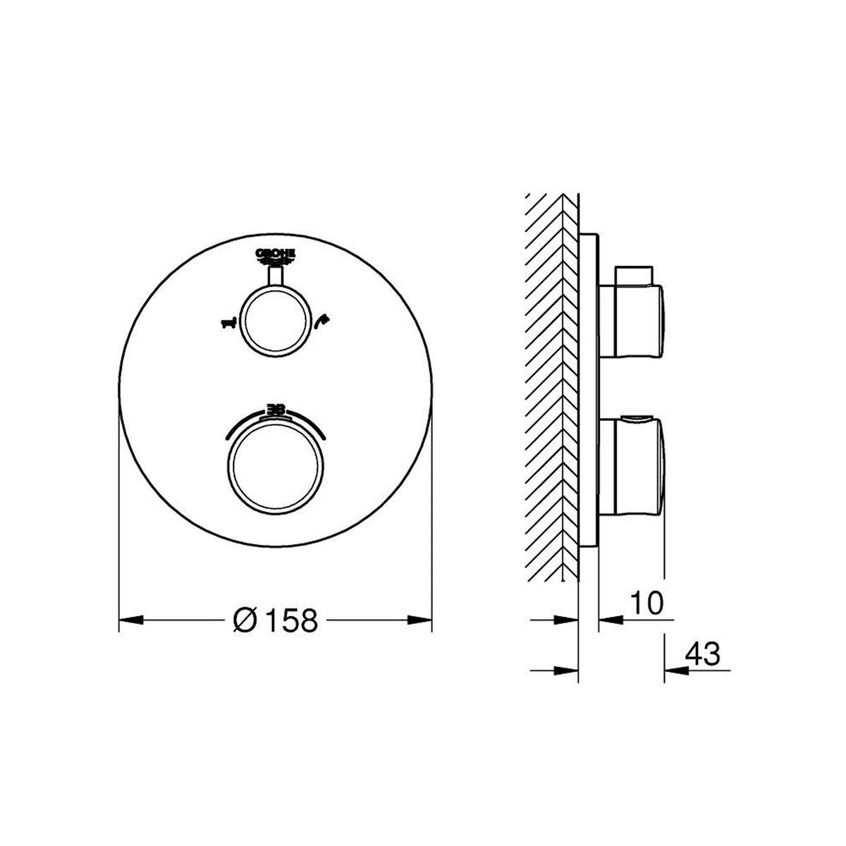 Grohe Grohtherm Termostatik Banyo/Duş Bataryası (Sıva Üstü Grubu) - Teknik Çizim