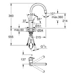 Grohe Concetto Eviye Bataryası, Paslanmaz Çelik - Teknik Çizim