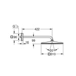 Grohe Rainshower Mono 310 Cube Tepe Duşu Seti, 31 cm, Tek Akışlı - Teknik Çizim
