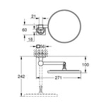 Grohe Allure Makyaj ve Tıraş Aynası, Saten Çelik - Teknik Çizim