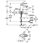 Grohe Eurostyle Lavabo Bataryası, Sifon Kumandalı (Rev.) - Teknik Çizim