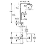 Grohe Rainshower Aqua Pure SmartControl Duş Sistemi, Duvara Monte, Termostatik Bataryalı Duş Kolonu, Bakır - Teknik Çizim