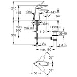 Grohe Eurostyle Lavabo Bataryası, Sifon Kumandalı - Teknik Çizim