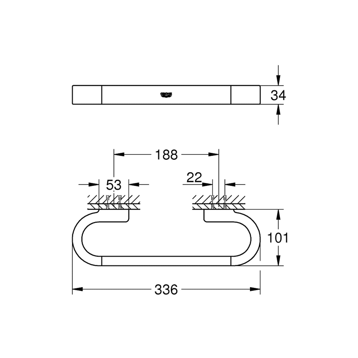 Grohe Selection Tutamak/Havluluk, Altın - Teknik Çizim