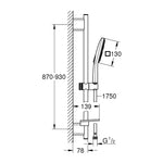 Grohe RainShower SmartActive 130 Cube Sürgülü Duş Seti, 3 Fonksiyonlu - Teknik Çizim