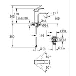 Grohe Cubeo Lavabo Bataryası, M-Boy - Teknik Çizim
