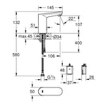 Grohe Eurosmart Cosmopolitan E Fotoselli Lavabo Bataryası (Tek Su Girişli-Pilli) - Teknik Çizim
