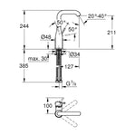 Grohe Essence Yüksek Lavabo Bataryası - Teknik Çizim