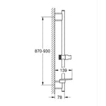 Grohe RainShower SmartActive Duş sürgüsü, 90 cm, Paslanmaz Çelik - Teknik Çizim