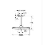Grohe Tempesta 250 Yuvarlak Tepe Duşu Tek Akışlı, 25 cm (Tavandan Dirsek Dahil), Mat Siyah - Teknik Çizim