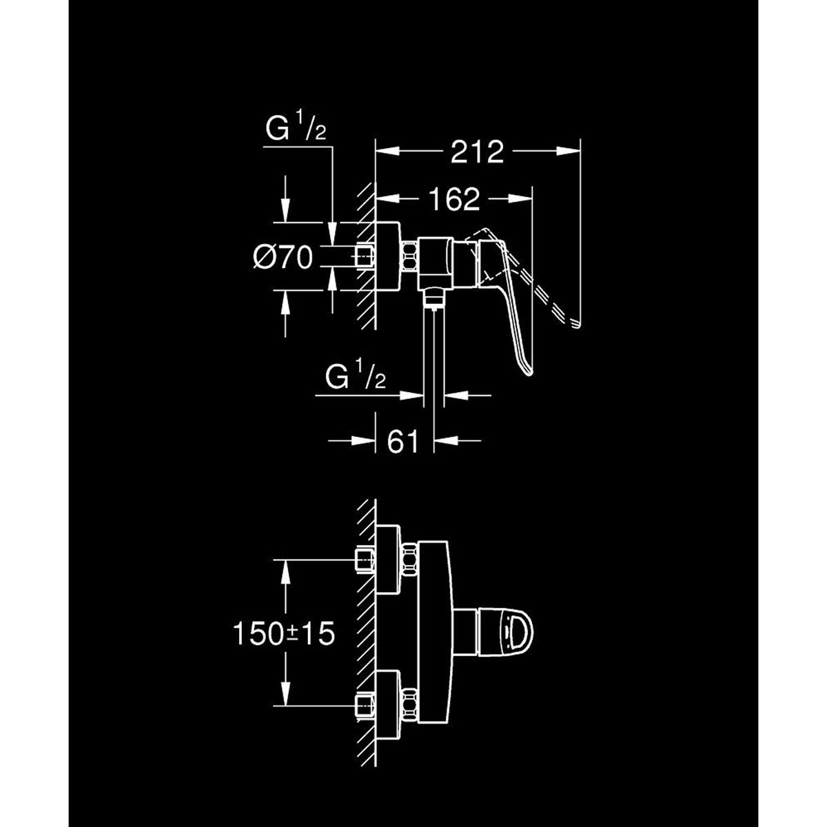 Grohe Eurosmart Duş Bataryası - Teknik Çizim