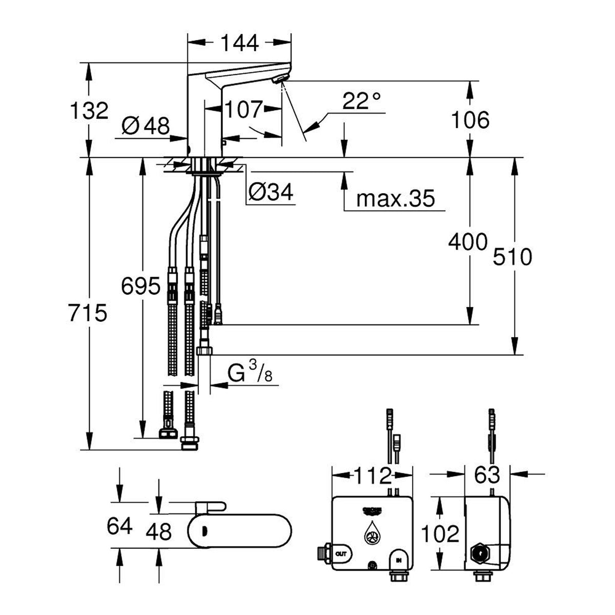 Grohe Eurosmart Cosmopolitan E Powerbox - Teknik Çizim
