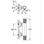 Grohe Grohtherm 1000 Performance Termostatik Duş Bataryası, Hayalet Siyah - Teknik Çizim