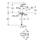 Grohe Euroeco Lavabo Bataryası, M-Boy - Teknik Çizim