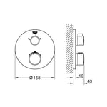 Grohe Grohtherm Termostatik Banyo/Duş Bataryası (Sıva Üstü Grubu), 2 Yollu, Mat Siyah - Teknik Çizim