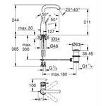 Grohe Essence Yüksek Lavabo Bataryası, Sifon Kumandalı, İşlenmiş Krom - Teknik Çizim