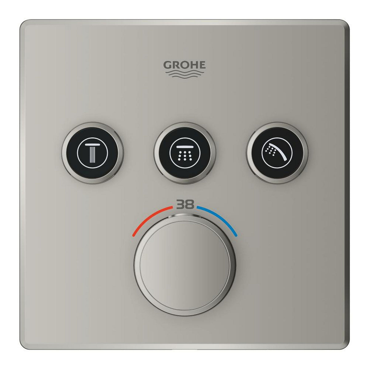 Grohe Grohtherm SmartControl Akış Kontrollü Ankastre Termostatik Banyo Bataryası (3 Yollu, Sıva Üstü Grubu), Saten Çelik - Ürün Görseli