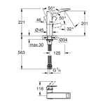 Grohe Allure Brilliant Yüksek Lavabo Bataryası (L-Boy) - Teknik Çizim