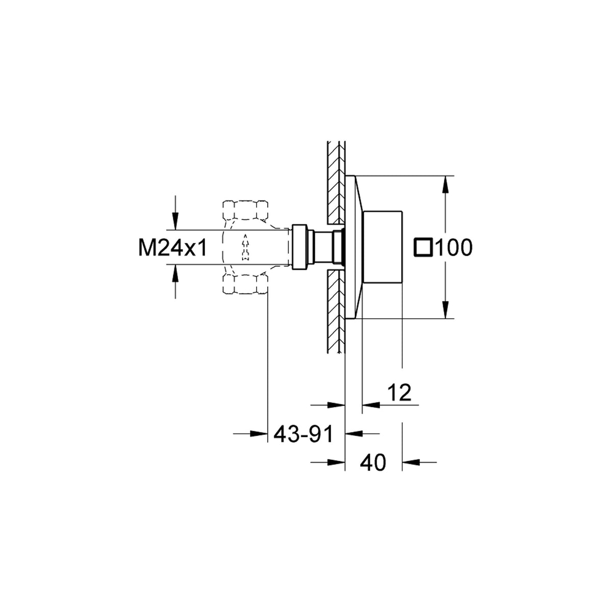 Grohe Allure Brilliant Ankastre Stop Valf (Sıva Üstü Grubu) - Teknik Çizim