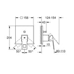 Grohe Eurocube Ankastre Banyo/Duş Bataryası (Sıva Üstü Grubu), Fırçalı Sert Grafit - Teknik Çizim