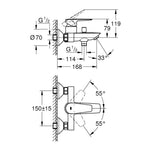 Grohe BauEdge Banyo Bataryası - Teknik Çizim