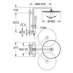 Grohe Rainshower System 400 Duvara Monte Termostatik Bataryalı Duş Kolonu - Teknik Çizim