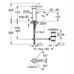 Grohe Essence New Lavabo Bataryası, Altın - Teknik Çizim