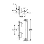 Grohe Grohtherm 2000 Termostatik Duş Bataryası - Teknik Çizim