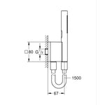 Grohe Rainshower Aqua Stick Ankastre Bağlantılı Manyetik El Duşu Seti, 2 Akışlı, Fırçalı Bakır (Siyah Duş Hortumu) - Teknik Çizim