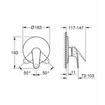Grohe Euroeco Ankastre Duş Bataryası - Teknik Çizim