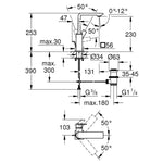 Grohe Allure Lavabo Bataryası, Sifon Kumandalı, Paslanmaz Çelik - Teknik Çizim