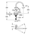 Grohe Concetto Eviye Bataryası, Paslanmaz Çelik - Teknik Çizim
